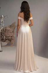 Elegantes Champagner A-Linie Schulterfreies Langes Ballkleid aus Satin
